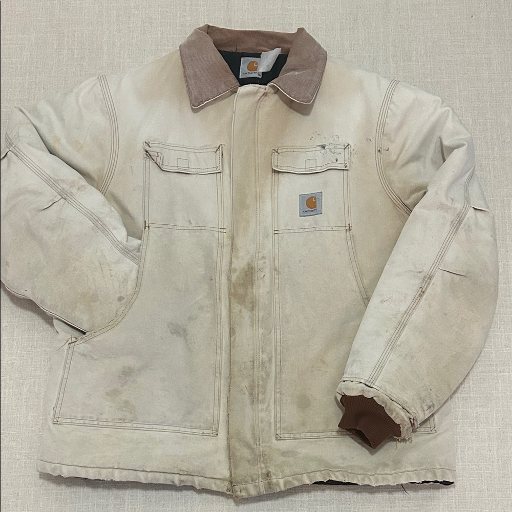 Carhartt Quilted Barn Coat XL Tan Thrashed Distressed Work Chore Farm Jacket